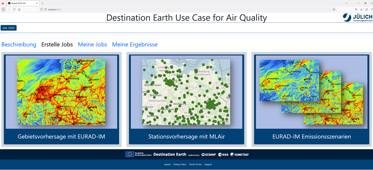 Nutzer-Interface des DestinE Luftqualitäts-Use-Case